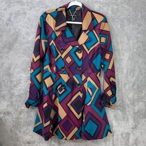 Mason Thomas Women’s M Double breasted Blazer Jacket Lined Geometric Mod artsy